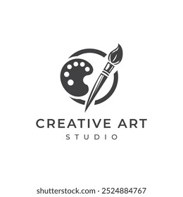 A vector logo stylized paintbrush and palette creative art studio logo