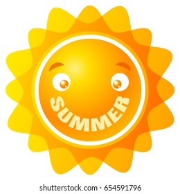 Vector logo sun with smile. Summer smile sun.