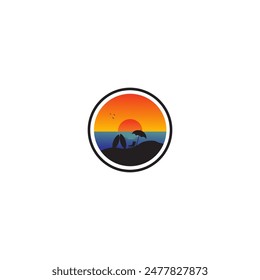 Vector logo of sunset on the beach. This vector is suitable for use as a beach logo or as a logo for a swimming equipment rental place on the beach.