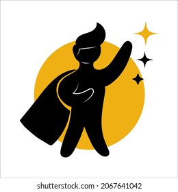 Vector logo of superhero. Emblem for company. Silhouette of man. Template of vector design logo. Vector logo for business card.