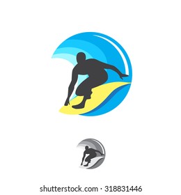 Vector logo surfer on the wave