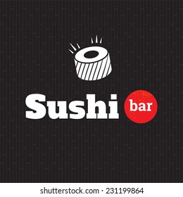 Vector logo sushi bar on a black background with a roll