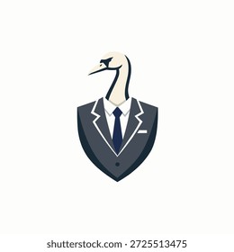 Logotipo de Vector de una mascota de cisne con traje y corbata 