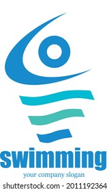 Logo vector para nadar. Concepto de icono vector con el nadador en una ola.