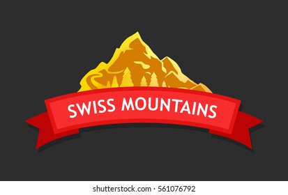 Vector Logo of Swiss Mountains. Vector Emblem isolated on black