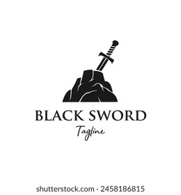 vector logo of sword stuck in stone. white background