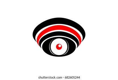 Vector logo symbol abstract eye with a red pupil with a white highlight and with arched lines above the eye of black and red on a white background