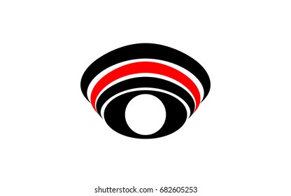 Vector logo symbol abstract eye with white pupil with arched lines over the eye of black and red on white background