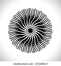 Vector. Logo, symbol, element for design. Abstract, stylized image of a sun, a sunflower, a flower. Asian traditional art, orient symbol