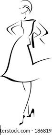 
vector logo, symbol, emblem, silhouette
 fashionable girl in fancy dress