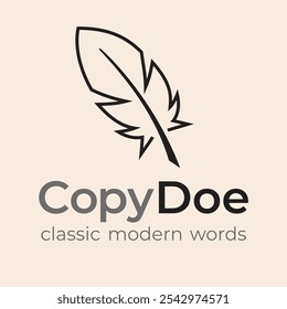 Vector logo symbol of feather quill fountain pen logo for writers, authors, creative copywriters, office suppliers and educators among others. Design ready for retro style business