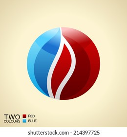Vector logo symbol fire. Red and blue Round glass icon isolated
