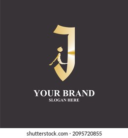 Vector logo symbol with golden gradient unique font style and doff black background