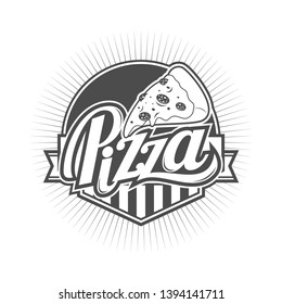 Vector logo, symbol, icon, badge design for pizza product or pizza shop