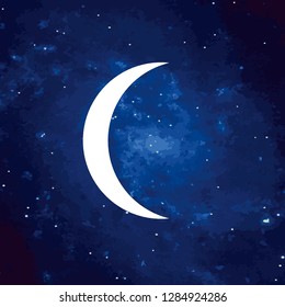 Vector. Logo, symbol of the moon. Icon Illustration of white phase moon on a cosmic background. Graphic image. Stylization