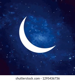 Vector. Logo, symbol of the moon. Icon Illustration of white phase moon on a cosmic background. Graphic image. Stylization