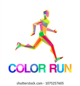 Vector logo symbol runner multicolored abstract shapes colored run dynamics of motion man silhouette.