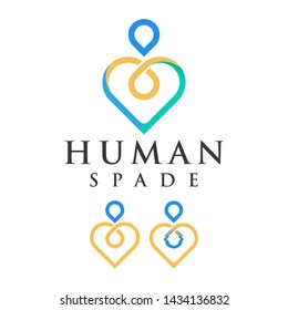 the vector logo of the symbol of spades goes down and forms humans