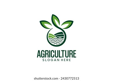 Vector logo symbol of water leaves and fields for agricultural logo design