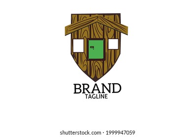 Logo vectorial y símbolo de un escudo de madera que forma una cara