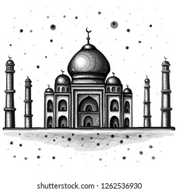 The Vector logo Taj Mahal for T-shirt design or ramadan.  Mosque style background.
