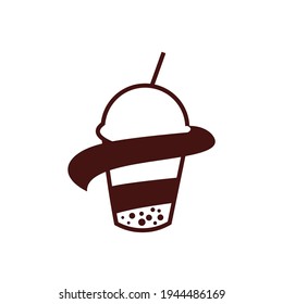 Vector logo of tea bubble milk drink, tapioca cup. Boba bubble tea logo pearl taiwan thai drink tapioca.