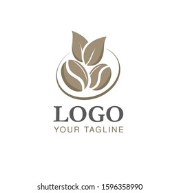 Vector logo for Tea and Coffee, design label with pile of robusta seeds.