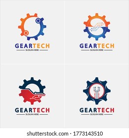 vector logo technology. Digital tech - vector business logo template concept illustration. Gear electronic factory sign. Cog wheel technology symbol. SEO emblem. Design element.