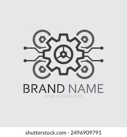 vector logo technology Digital tech vector business logo template concept illustration. Gear electronic factory sign. Cog wheel technology symbol SEO emblem Design element