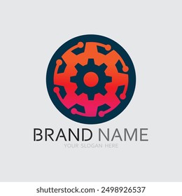 vector logo technology Digital tech vector business logo template concept illustration. Gear electronic factory sign. Cog wheel technology symbol SEO emblem Design element