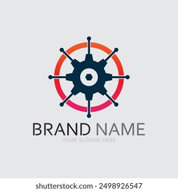 vector logo technology Digital tech vector business logo template concept illustration. Gear electronic factory sign. Cog wheel technology symbol SEO emblem Design element