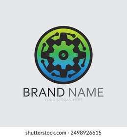 vector logo technology Digital tech vector business logo template concept illustration. Gear electronic factory sign. Cog wheel technology symbol SEO emblem Design element
