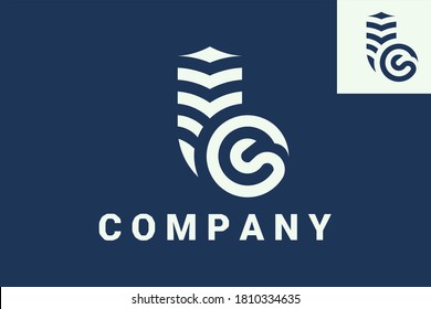 Vector logo for technology-based education with book and mortarboard illustration with initials "L" or "b" and "C" in positive space and "e" in negative space