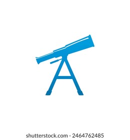 Vector logo telescope with the letter "a". Silhouette icon of telescope. Telescope logo. Space exploration and adventure symbol. Concept of world explore.