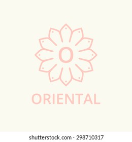 Vector logo template. Abstract geometric monogram. Floral style frame.