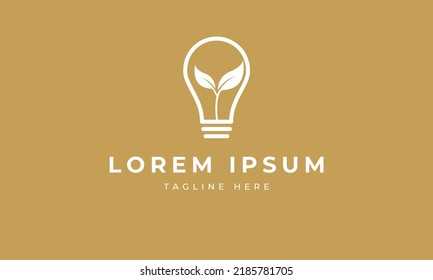 Vector Logo Template. Abstract Green or Eco Light Bulb Concept. Lamp with a Leaf Symbol and Typography.