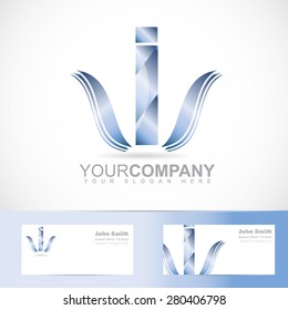 Vector logo template of alphabet letter i 3d with business card