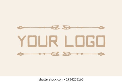 Vector logo template with ancient arrows, logotype, emblem. Hand drawn vector illustration, linear style, line drawing.