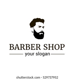 Vector logo template for barber shop. Illustration of man with beard.