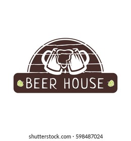 Vector logo template for beer house, pub, brewing company isolated on white background. Illustration of two glasses of beer with foam. EPS10. Creative logotype.