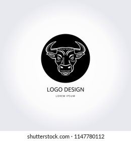 Vector logo template with black and white bull head. It can be used as - logo, pictogram, icon, infographic element.  