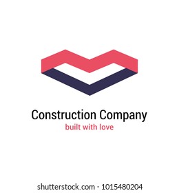 Vector logo template for building company. The image of heart. Creative logotype. Icon concept. Architecture. Can be used for design of banner, Valentine's day card, print on clothes.
