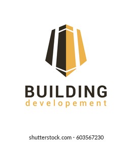 Vector logo template for building company. Illustration of a skyscraper half yellow, half black. Architecture badge. Building lolotype. EPS10.