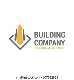 Vector logo template for building company. Illustration of a skyscraper in yellow and gray colors. Architecture icon. EPS10.   