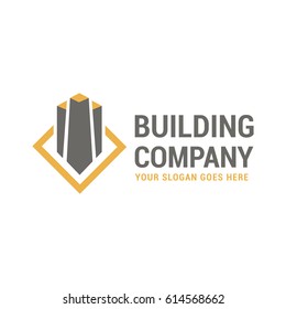 Vector logo template for building company. Illustration of a skyscraper, top view. Architecture logotype. 