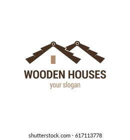 Vector logo template for building company. Illustration of a wooden roof in brown color. Architecture logotype. EPS10. 
