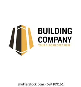 Vector logo template for building company. Illustration of a skyscraper half yellow, half  black. Architecture label. Creative logotype. EPS10.