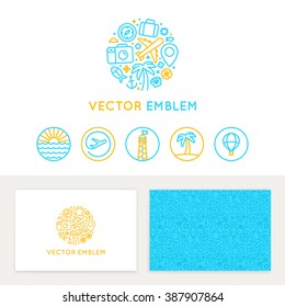 Vector Logo Template, Business Card Design And Linear Emblems And Icons - Travel Agency And Tour Guide 
