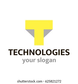 Vector logo template for business company. Illustration of  letter T in yellow color. Can be used for communications companies, building companies, high-tech innovation. EPS10.