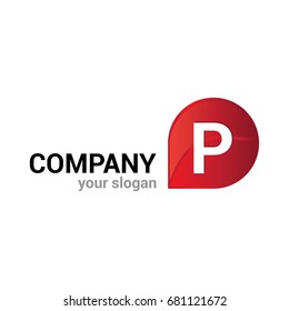 Vector logo template for business company. Illustration of  letter P. Can be used for communication, building, high-tech innovation companies. EPS10. Creative app icon in red color.